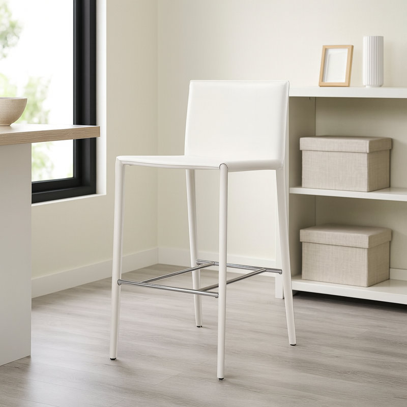 Luno Modern Bonded Leather Counter Stool, White