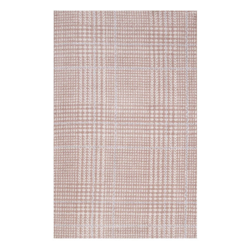 Kaja Black and White Synthetic Abstract Plaid Area Rug