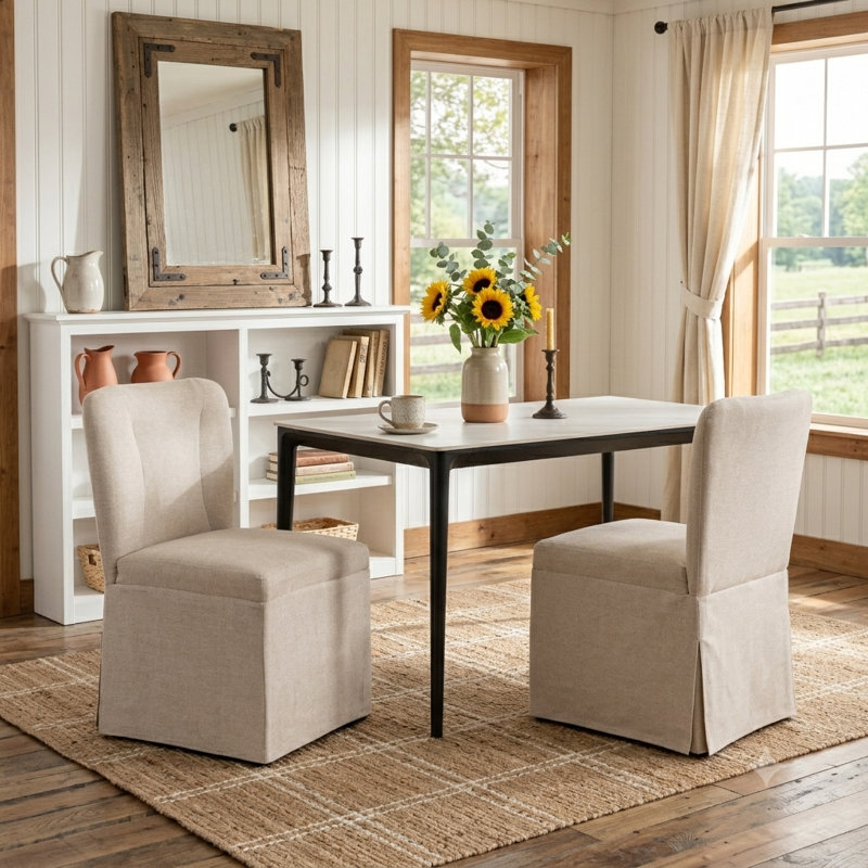 Linen Blend Armless Dining Chair, Gray