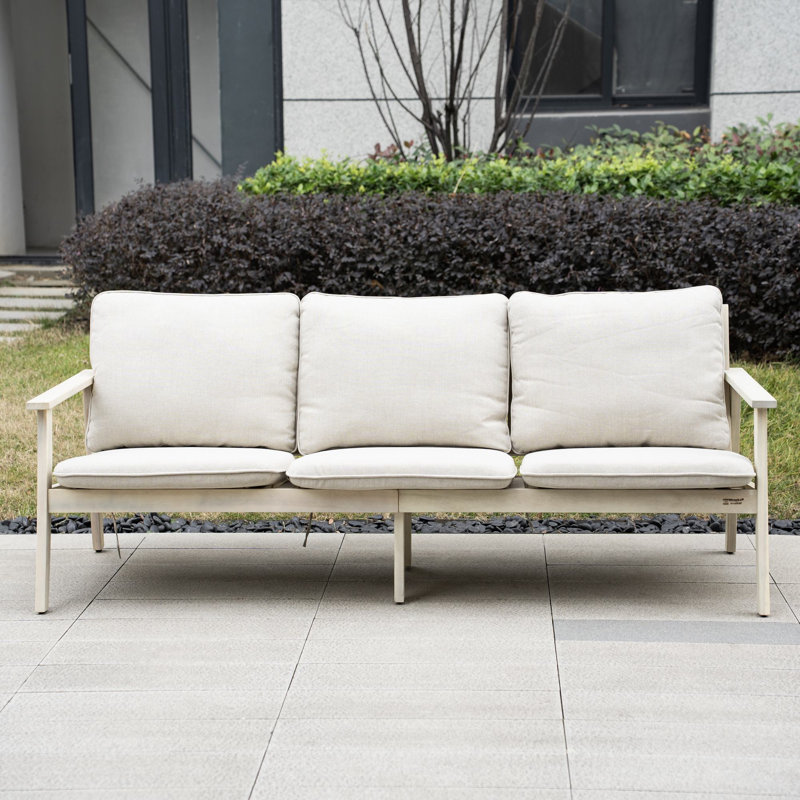 Baryn 74" Wide Acacia Outdoor Sofa With Cushions