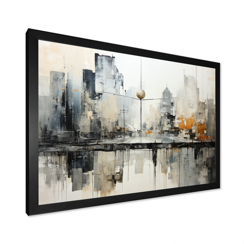 Paysage urbain abstrait I - impression, Cadre simple noir, H 34 po x l 44 po x P 1,5 po