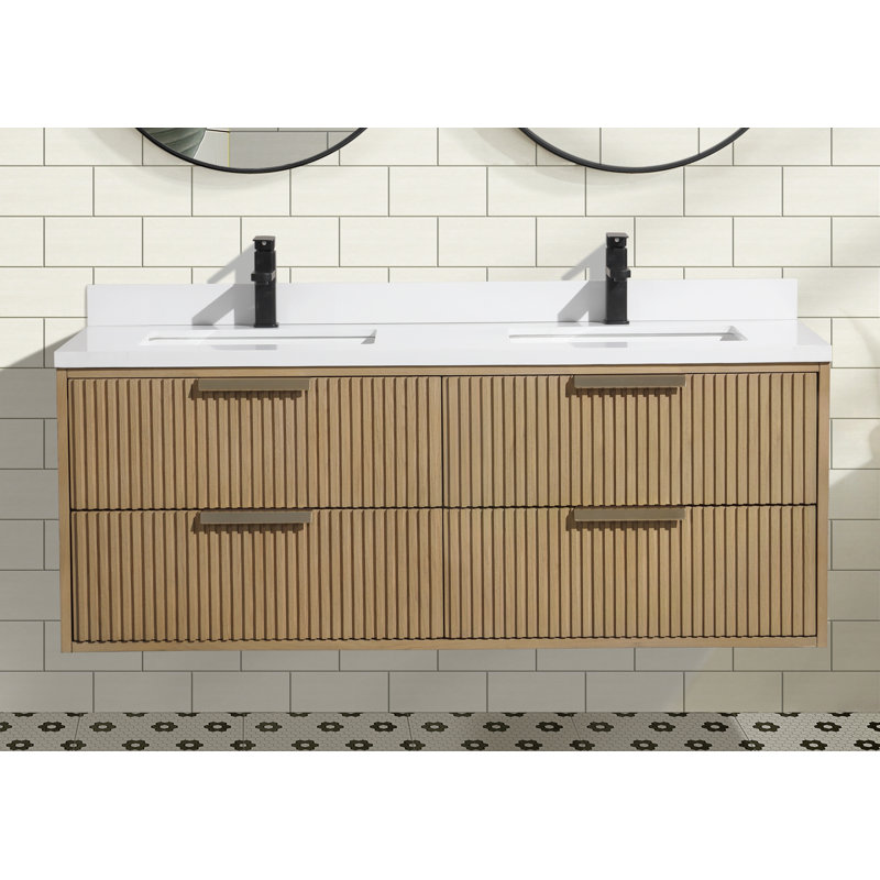 Meuble-lavabo flottant 55 po Anelie, Chêne, Doré