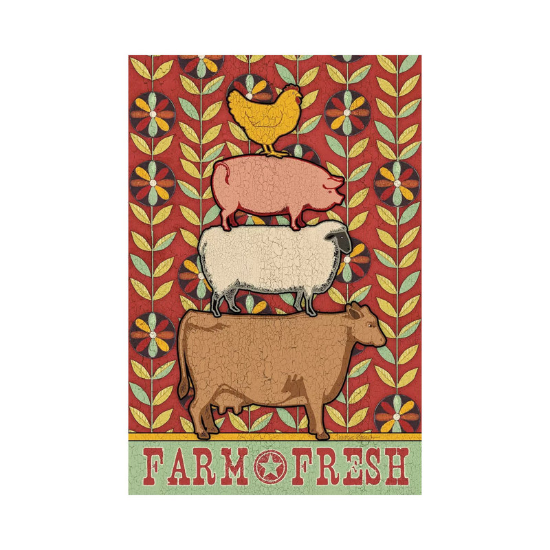 «Farm Fresh Animal Stack Flat» par Teresa Kogut - impression d'art graphique, Toile tendue, H 40 po x l 26 po x P 1,5 po