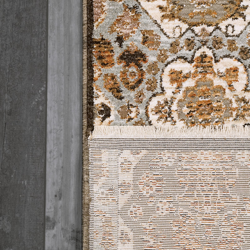 Blue and Beige Synthetic 5' x 7'8" Traditional Rectangular Rug