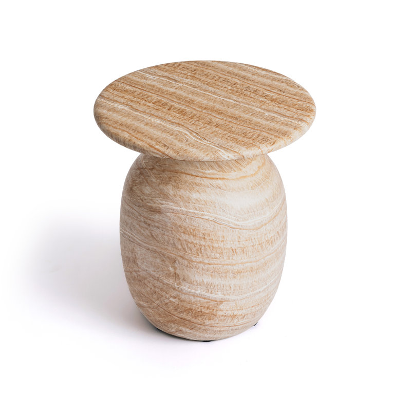 Miriam Onyx Honey Travertine Effect Round Concrete Side Table Pedestal Accent Table For Living Room And Bedroom
