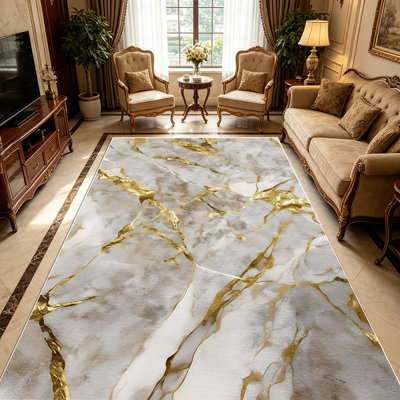 1pièces tapis en marbre doré veiné pour le salon, doux et confortable, convient à toutes les saisons, facile à entretenir, tapis de sol intérieur lavable à la machine, sous la table de ferme convenant à la salle à manger, la chambre à coucher, la cuisine, l'entrée, le bureau à domicile, le patio,