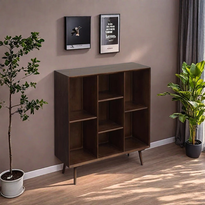Une bibliothèque rétro et accrocheuse, (4 tablettes) H 33,4 po x l 31,4 po x P 12,5 po, Brun