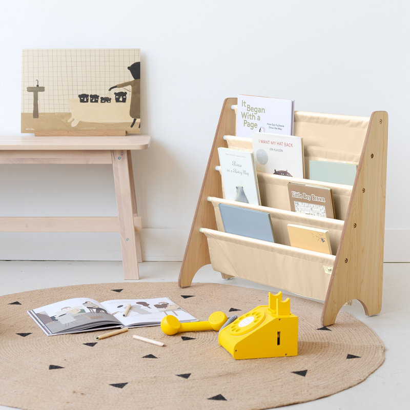 Beige Recycled Fabric Kids 4-Tier Book Rack