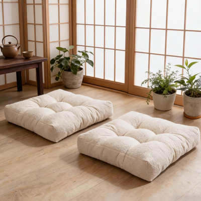 Ensemble de 2 coussins de sol carrés capitonnés, en polaire sherpa épaisse