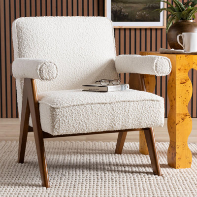 Darley Baxton Studio Georgina Japandi Cream Boucle And Walnut Brown Wood Accent Chair