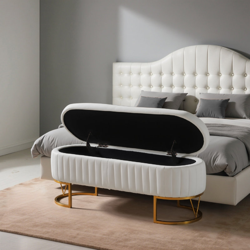 Banc de rangement rembourré Kathlin, Ivoire