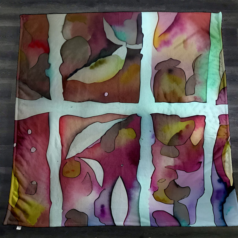 Throw Blanket, 51" W x 60" L, Pink/Green/Yellow, Marble/Striped/Abstract