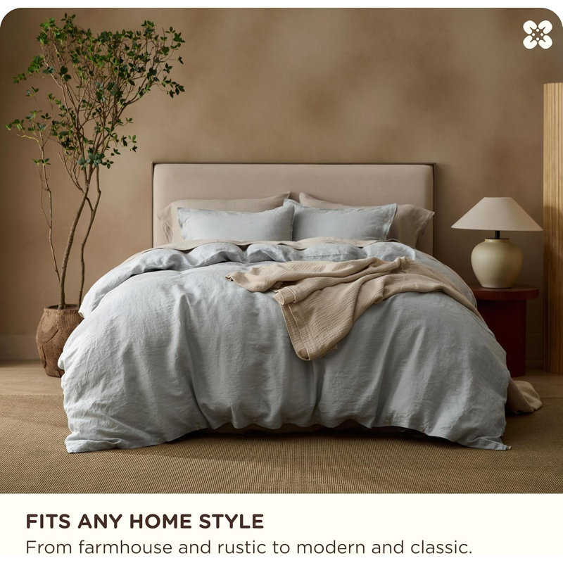 Bedsure Modern & Contemporary 100% Washed Linen Duvet Cover Set (Set of 3), King Duvet Cover + 2 Additional Pieces