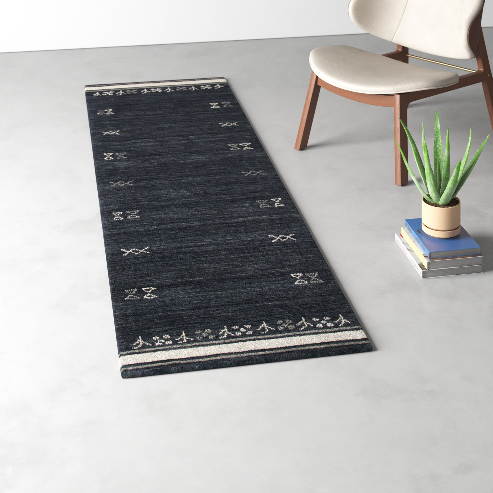 Santiago Charcoal Handmade Wool Geometric Rug, Runner 2'3" x 14'