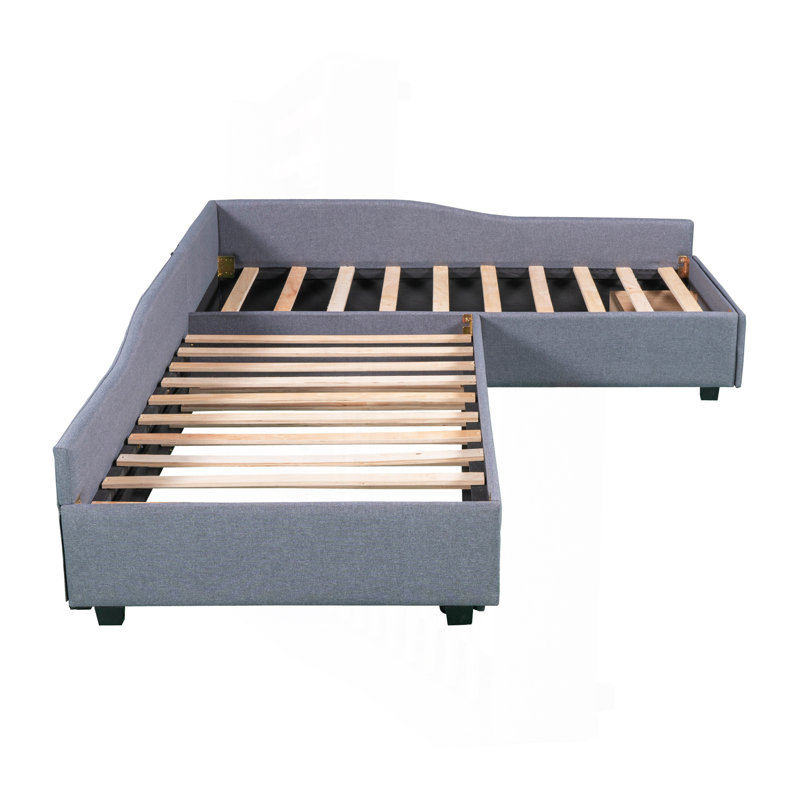 Upholstered Double Twin Size Daybed With Trundle And Drawer