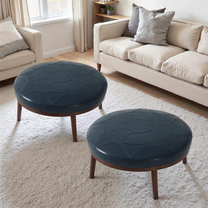 93.2Cm Wide Rectangle Footstool Ottoman(Set of 2), Navy Blue