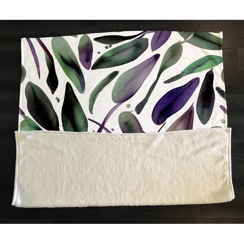 Throw Blanket, 68" W x 80" L, Floral/Abstract, Green/Purple