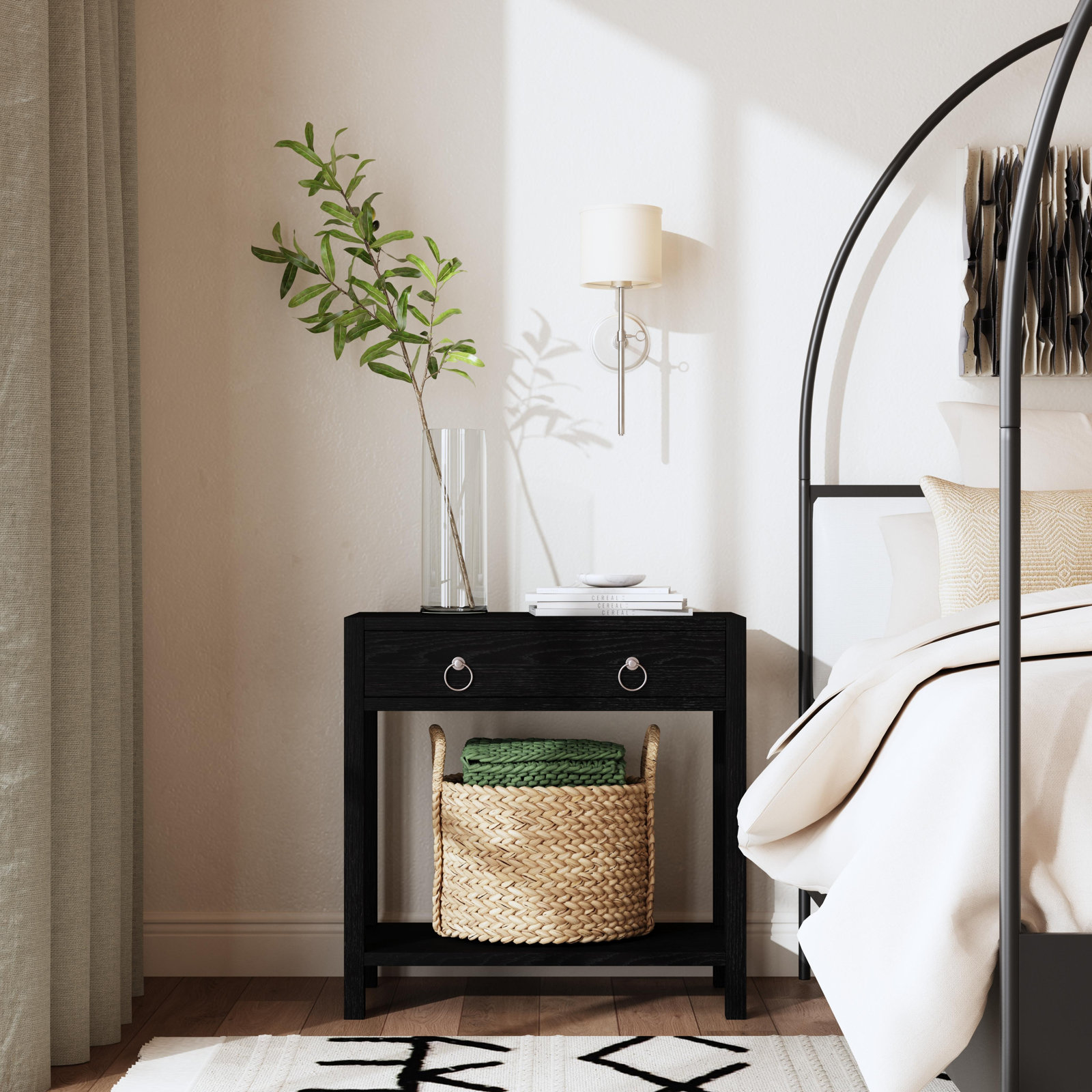 Elin 1 - Drawer Nightstand, Black