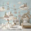 Papier peint fantaisiste avec nuage, paysage, livraison, route, carte, colis, thème, décoration murale amovible-683617395-683617399