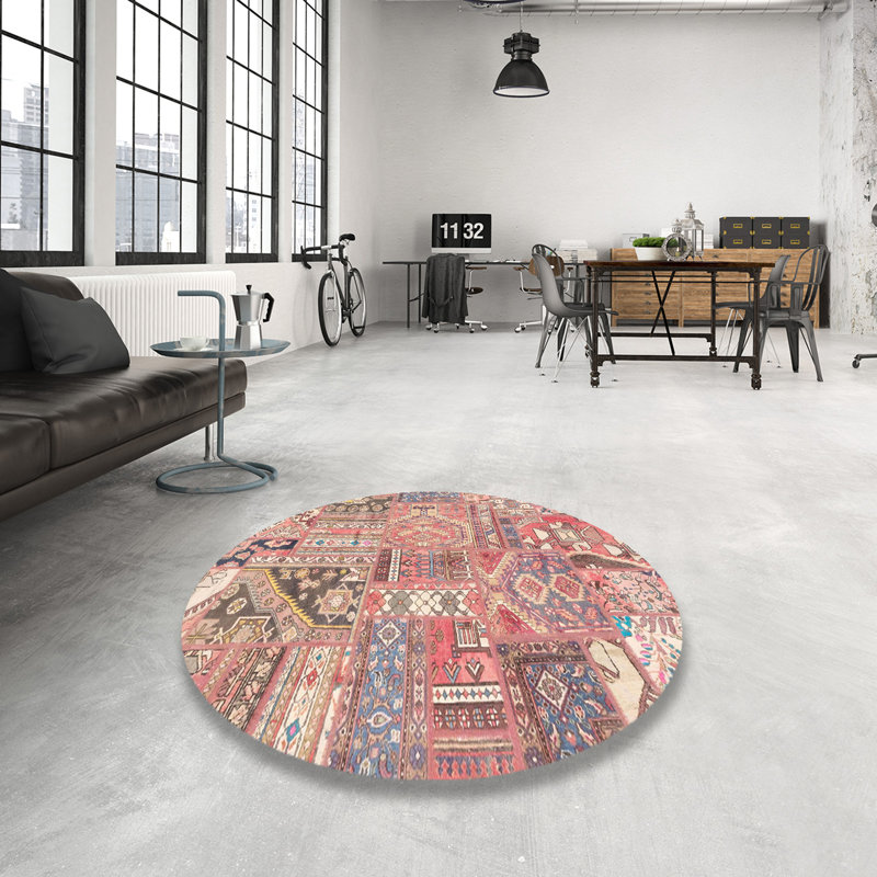 Tapis décoratif multicolore à motif abstrait, Rond 5 pi