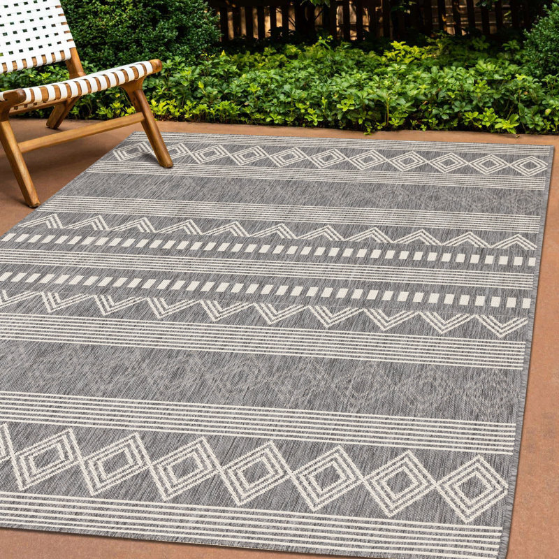 Rahman Collection Grey White Indoor/Outdoor Area Rug, Rectangle 7'10" x 10'6"