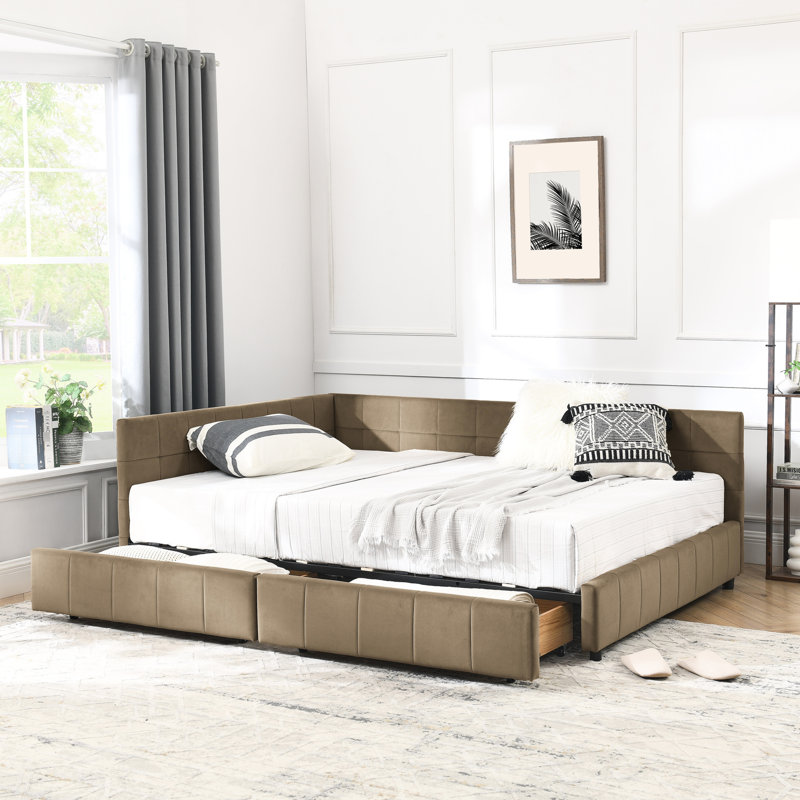 Lit de jour en velours brun - Confortable et polyvalent pour le salon de la chambre à coucher avec lit de rangement capitonné