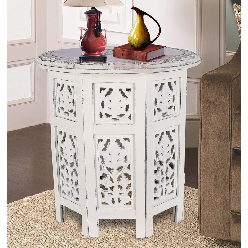  Table de bout en bois blanc fabriquée à la main - finition antique, petite table d'appoint 18 po x 18 po pour le salon, la chambre à coucher, le canapé ou la table de chevet