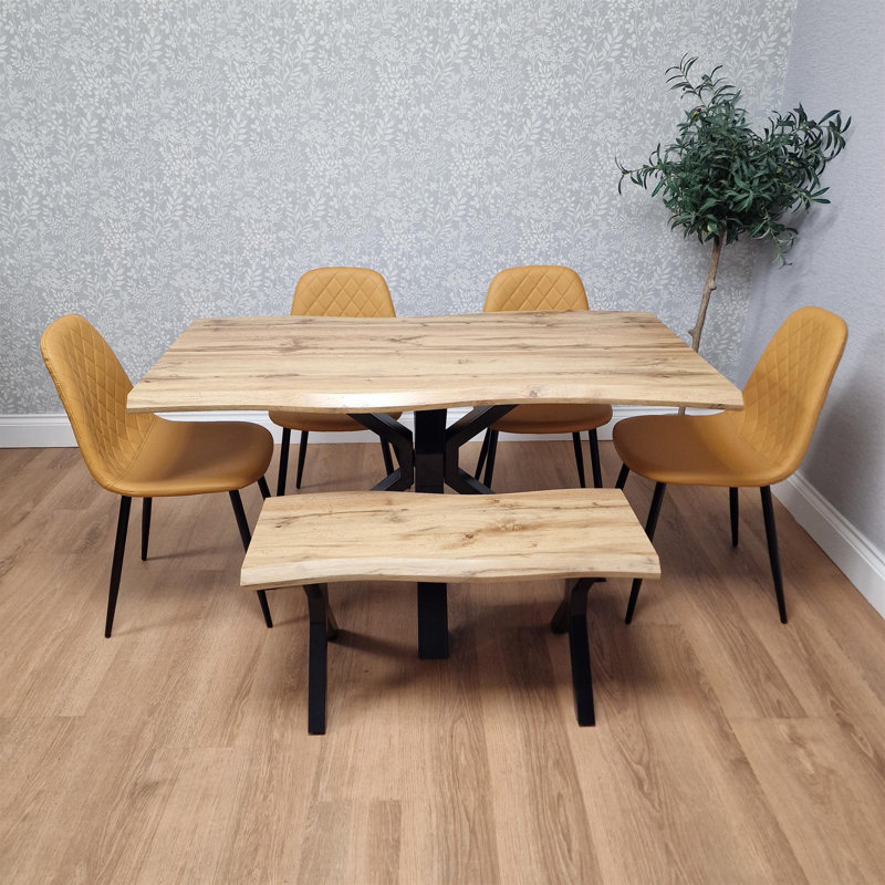 Dining Set, Mustard, 75cm H x 117cm W x 77cm D