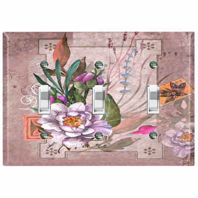 Metal Light Switch Plate Outlet Cover (Nature Rose Pink Flower Bouquet Post Card Letter Frame  - Single Toggle)