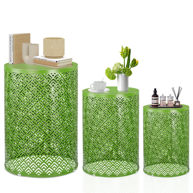 Outdoor Round Metal Stackable Side Table(Set Of 3), Green