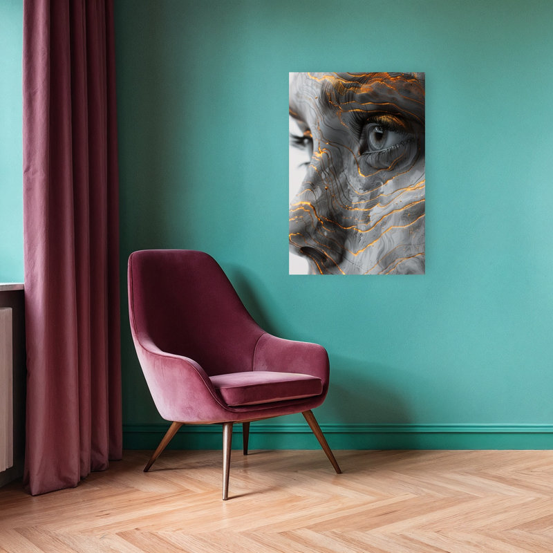 Golden Face, architecture contemporaine, art mural, 36" H x 24" W