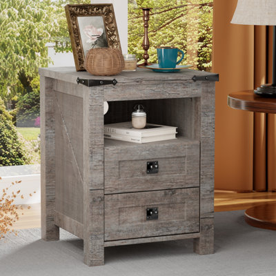 Farmhouse End Table With 2 USB Ports, 2 Power Outlets
