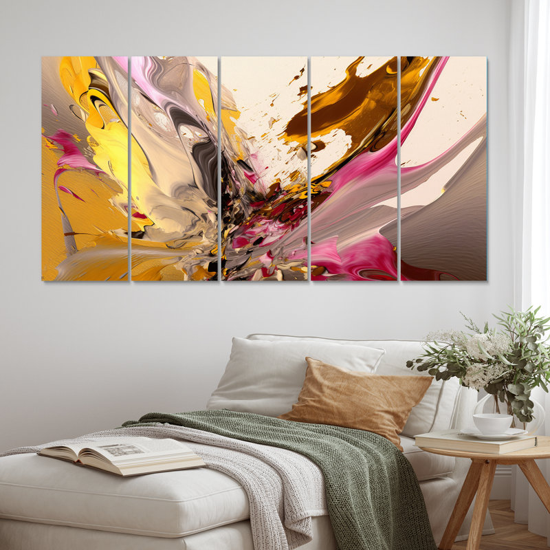 Luscious Interlude Of Divine Secrets Abstract II - Art mural abstrait, salon - 5 panneaux égaux