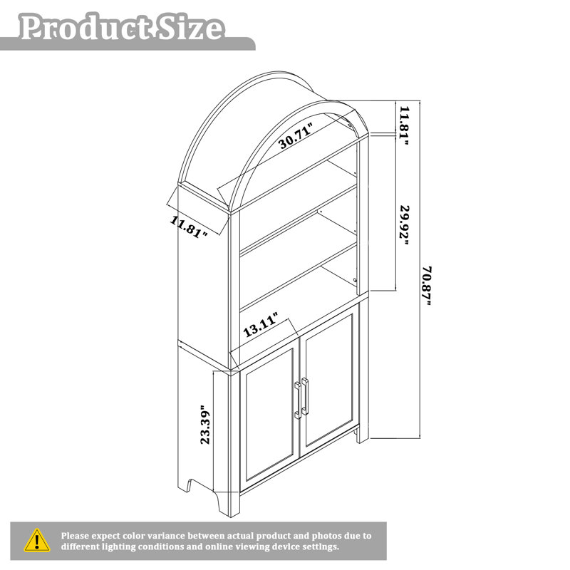 Aterion 70.9" Arched Storage Bookcase, Yellow