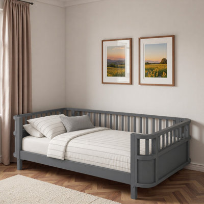 Low Profile Kids Bed with Smooth Rounded Corner and Wooden Slats Support