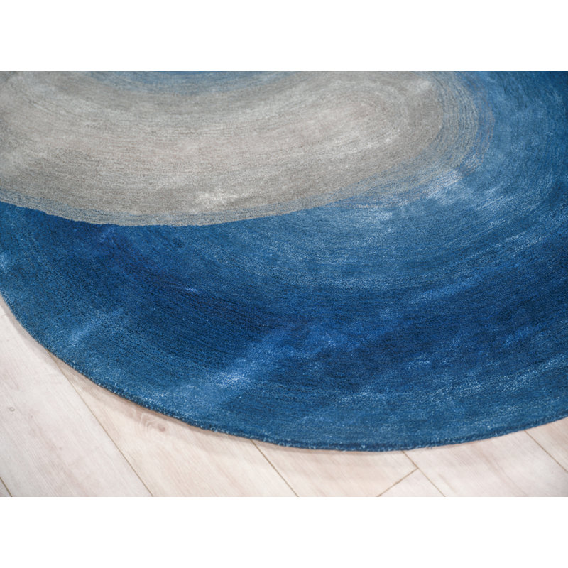 Mitomo Handmade Wool/Bamboo Silk Area Rug, Navy Gray, Novelty 5' x 7'