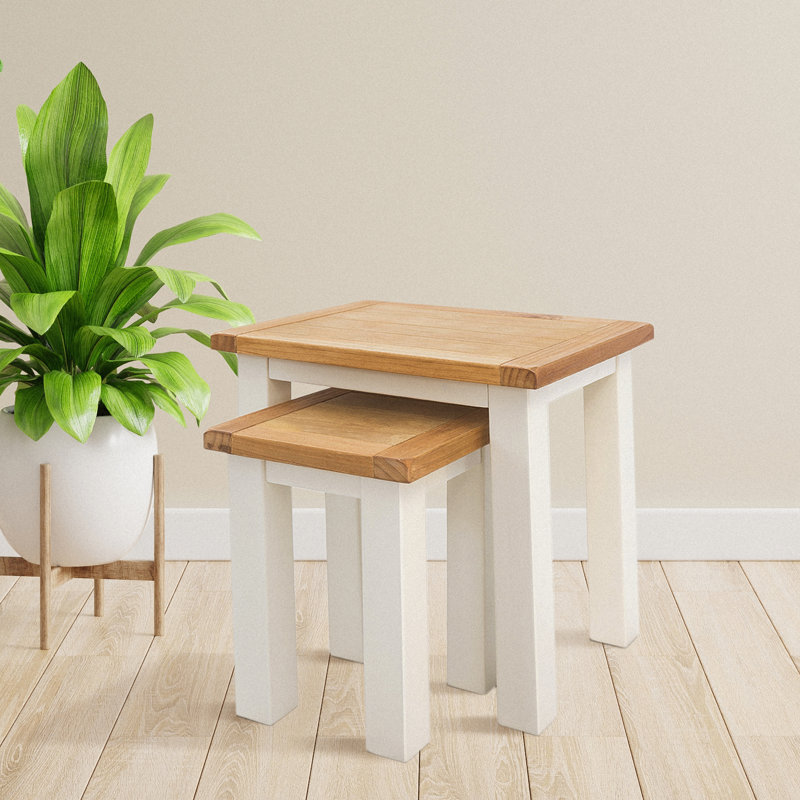 Table gigogne en bois massif 2 pièces, Bois naturel, Ivoire ivoire