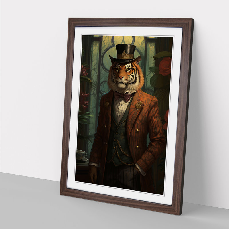 XYZ-FRM-V1223-6189 Tiger Victorian - Single Picture Frame Print on Wood, Walnut , 46cm H x 34cm W x 2cm D
