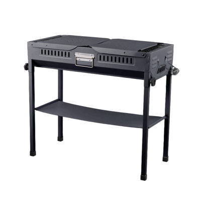 Breeins 66 cm W Portable Grill / Smoker Combo Charcoal Grill Gas & Charcoal Combo Grill