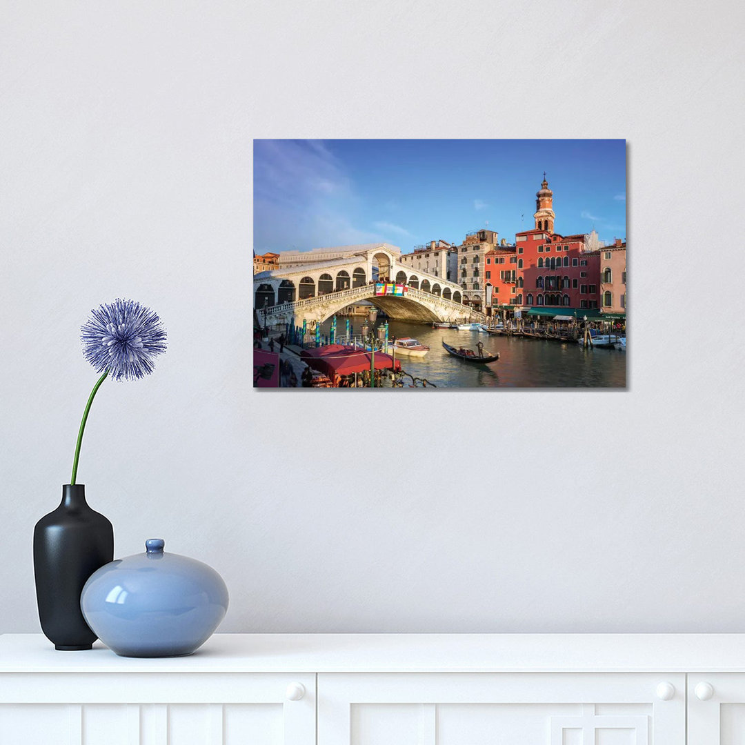 Rialto Bridge On The Grand Canal, Venice by Andrea Stokes - Wrapped Canvas Print