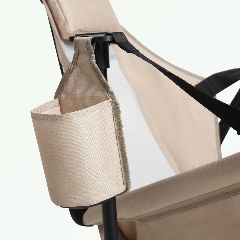 Folding Duty Lawn Chair with Pillow Cup Holder and Adjustable Back, Khaki