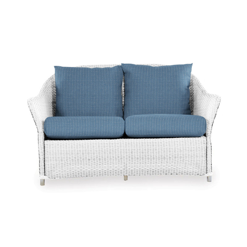 Weekend Retreat Outdoor 2 - Seat Loveseat, White, Bamboo Bay Sky