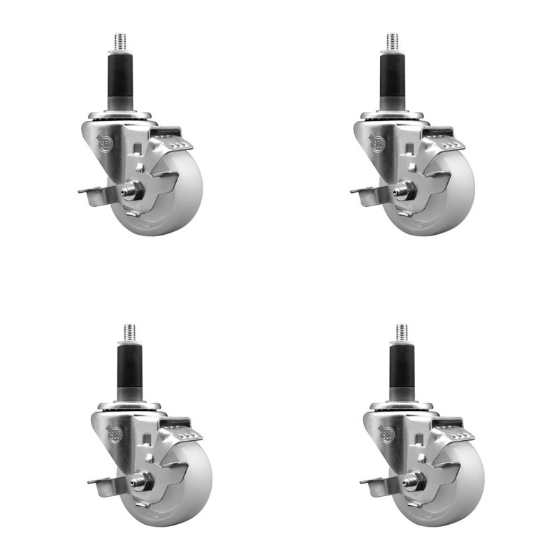 Ensemble de roulettes extensibles pivotantes en nylon de 3 po 1/8 po avec frein SCC 3 po