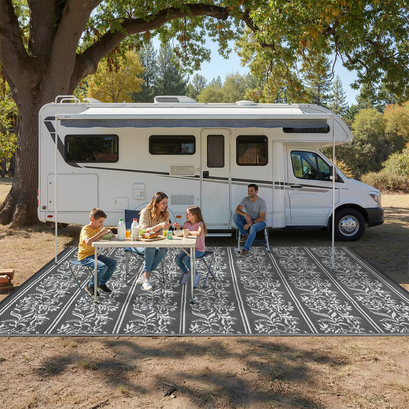 Waterproof Reversible Outdoor Rug - Lightweight, UV & Mark Resistant Patio Carpet with Stakes & Storage Bag for RV, Camping, Picnic, Deck, Backyard