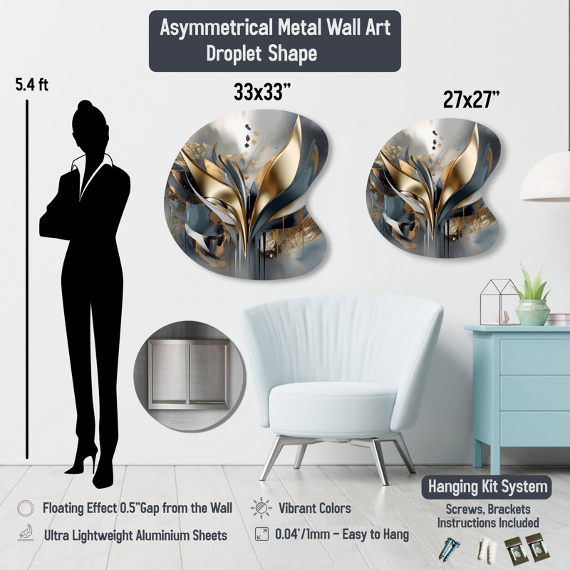 Abstract Geode Gold And White Marble IV - Abstract Marble Drop Shape Metal Wall Sculpture, 27" H x 27" W