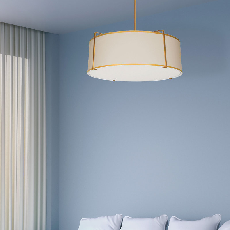 Trapezoid 4 Light Single Drum Pendant, Cream, Gold