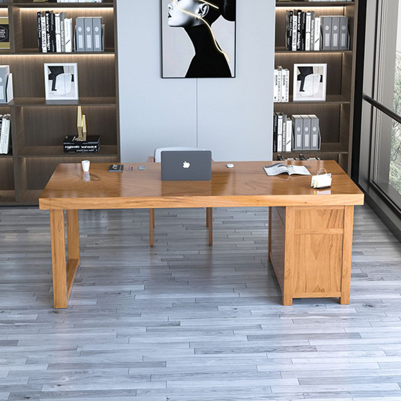 Bureau de direction rectangulaire en bois massif avec tiroirs Burlywood, H 29,53 po x l 55,12 po x P 23,62 po