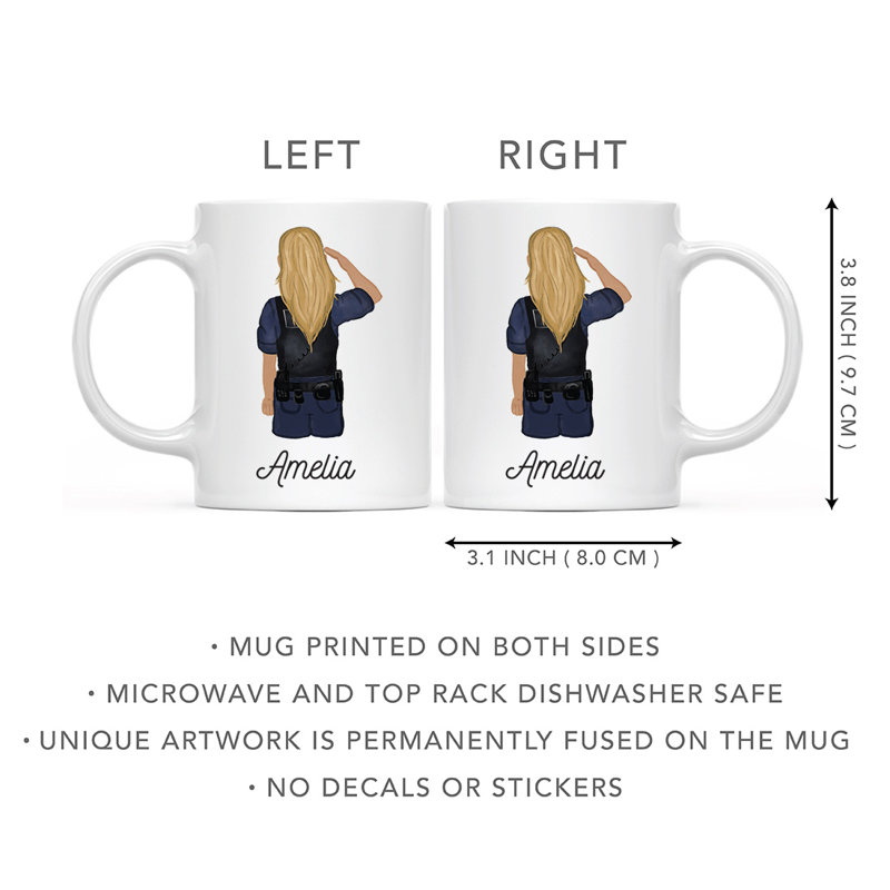 Tasse à café personnalisée, Jaune / femme, agent de police 1, Oui