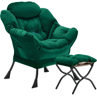 Fauteuil Lazy avec repose-pieds pliant et sac de rangement latéral, fauteuil d'appoint rembourré en velours avec structure en métal, patins antidérapants