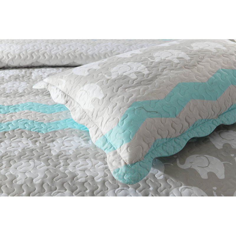 Twin Gray and Aqua Microfiber Kids Quilt Set